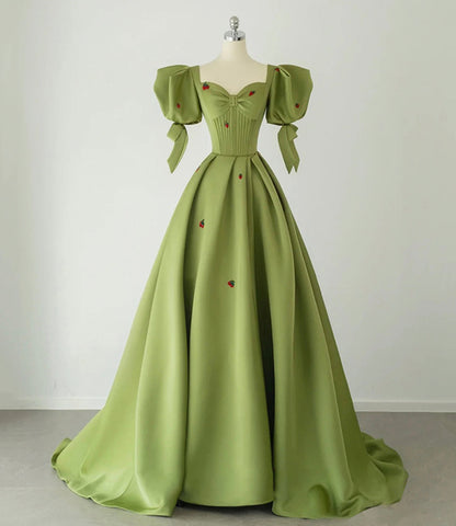 Cute strawberry long prom dress green evening gown  10393