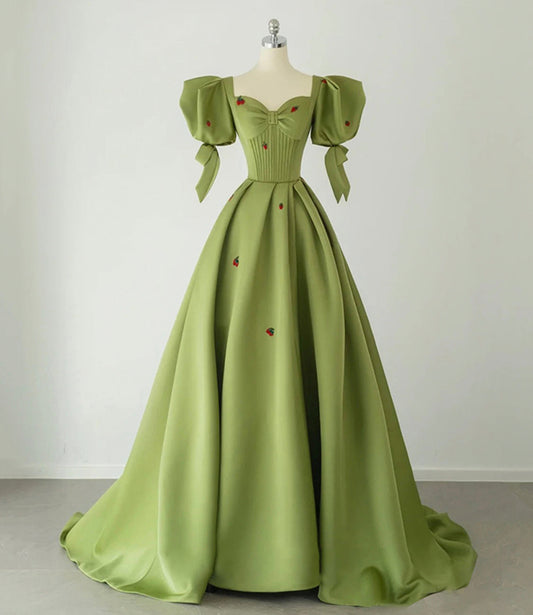 Cute strawberry long prom dress green evening gown  10393