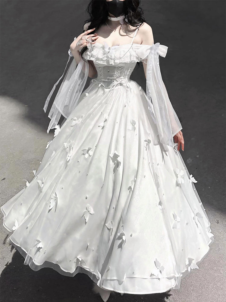 Vintage A Line Spaghetti Straps Summer Long Holiday Dresses 16th Birthday Dress Lolita Dress White Birthday Outfits W1129