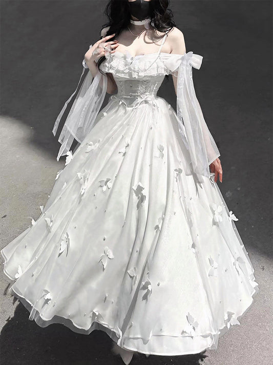 Vintage A Line Spaghetti Straps Summer Long Holiday Dresses 16th Birthday Dress Lolita Dress White Birthday Outfits W1129