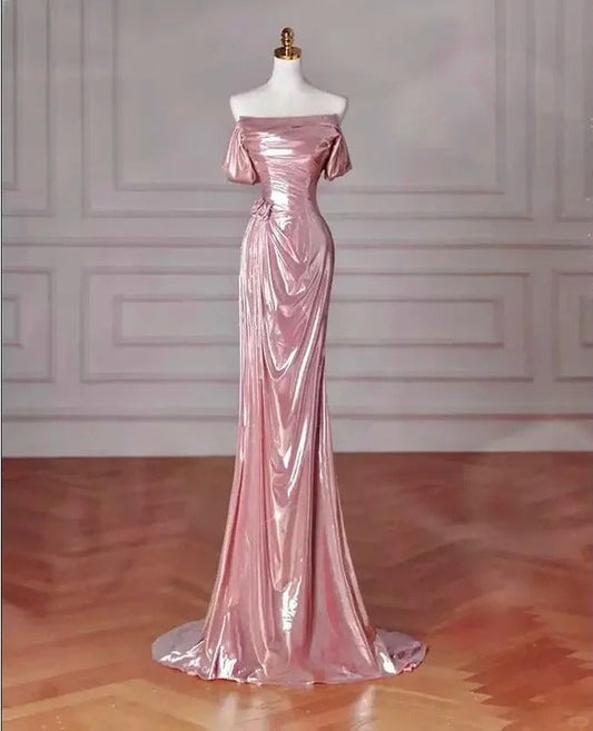 Pink Fashion Long Satin Mermaid Slim Fit Evening Dress Birthday Party Dress gh4990