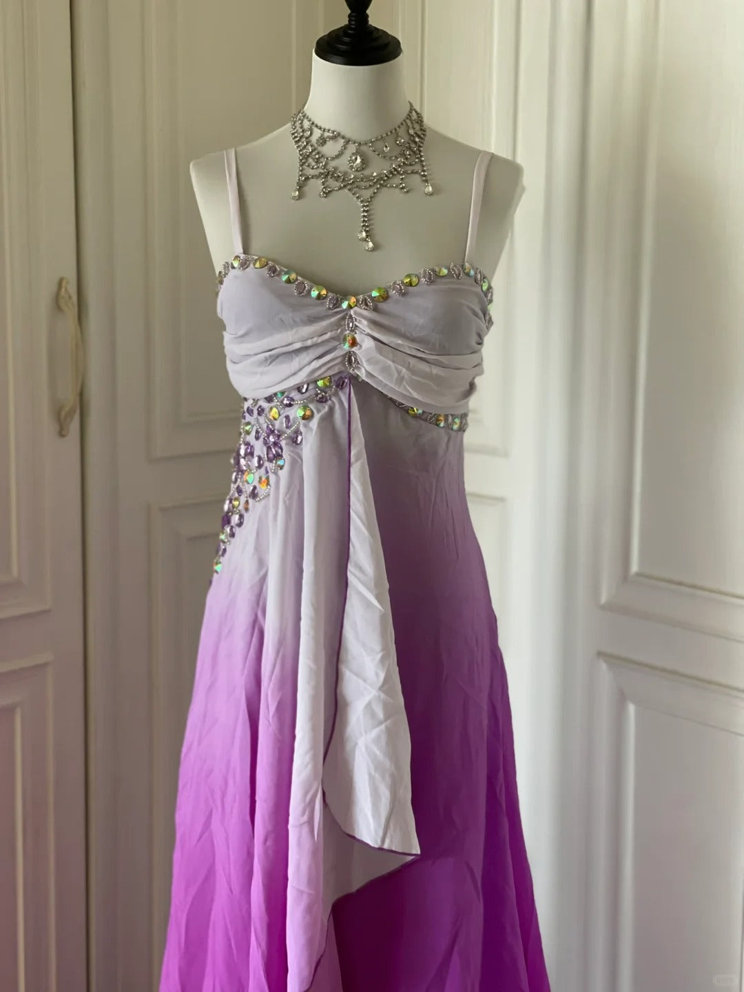 Pink Purple Gradient Fashion Elegant Retro Rhinestone Long Chiffon Ball Gown Evening Dress gh4339
