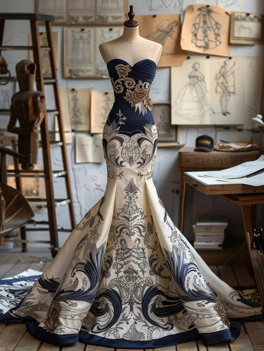 Blue Gorgeous Exquisite Floral Floor Length Elegant Formal Prom Gown Evening Gown Wedding Dress gh4290