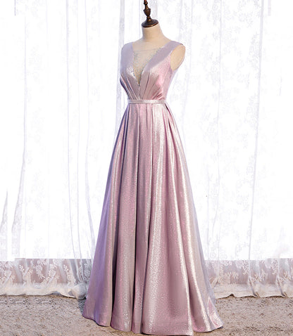 Pink satin long prom dress pink evening dress  8517