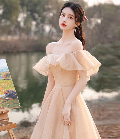 Cute tulle sequins long prom dress A line evening dress  10571