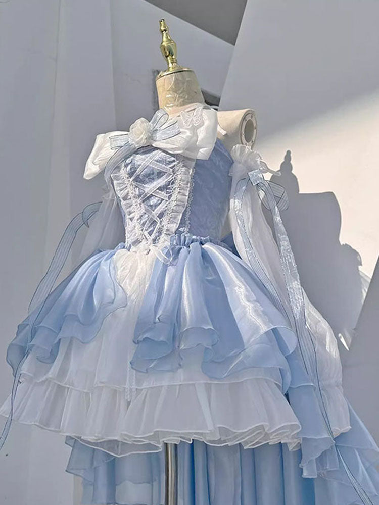 Vintage Ball Gown Strapless Light Blue Organza Summer 18th Birthday Dress Lolita Dresses Birthday Outfits W1124