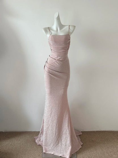 Pink Simple Shiny Mermaid Elegant Long Ball Gown Evening Dress Party Dress gh4475