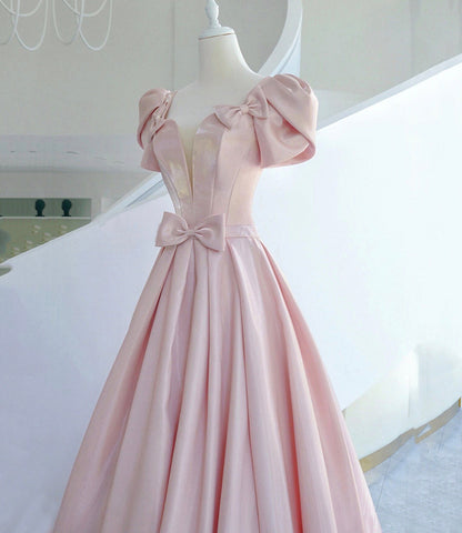 Pink satin long prom dress pink evening dress  10311