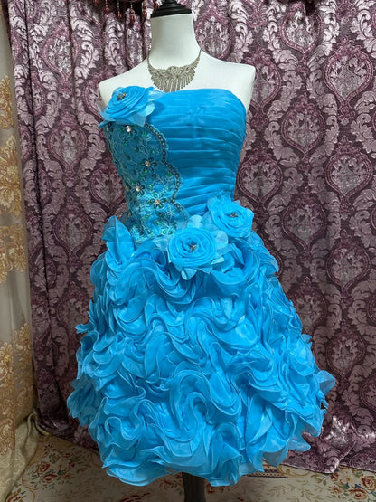 Green/Blue Beaded Princess Tulle Short Homecoming Ball Gown gh4642