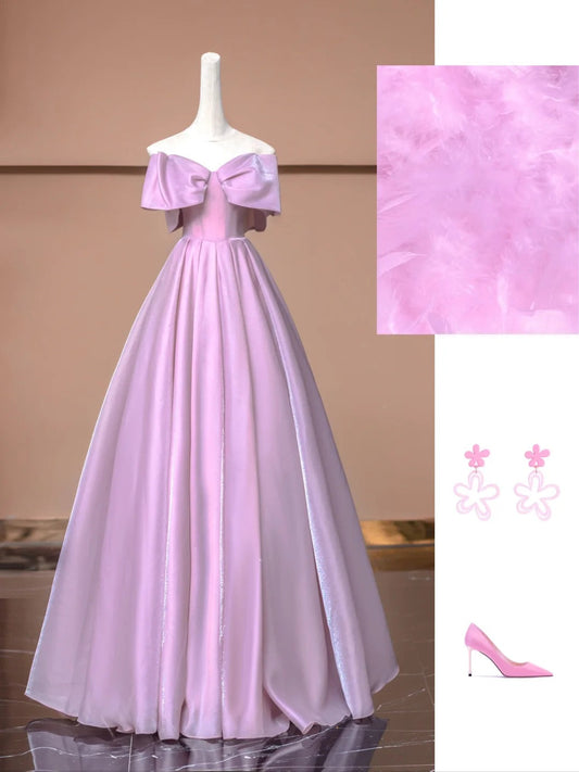 Pink Elegant Fashion Long Satin Prom Dress Evening Dress Party Dress gh4873