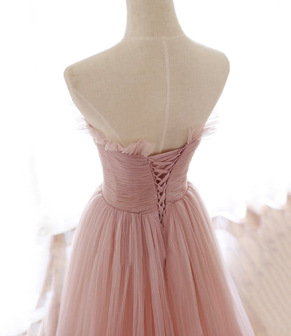 Pink tulle long prom dress pink evening dress  8584