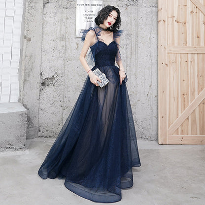 Blue tulle long prom dress blue evening dress  8226