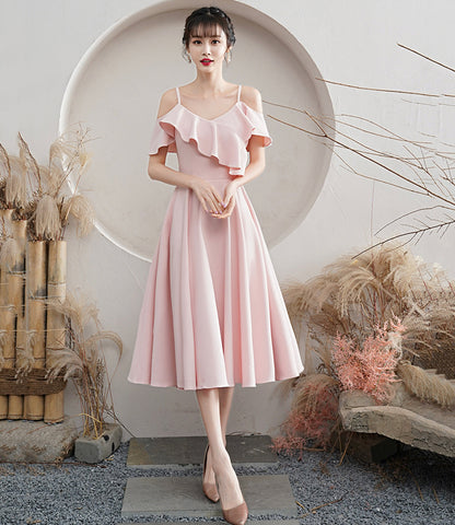 Pink A line short prom dress pink party dress  8785