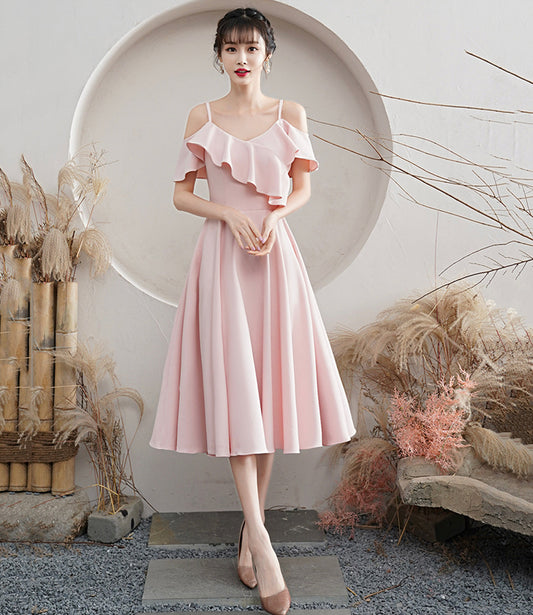 Pink A line short prom dress pink party dress  8785