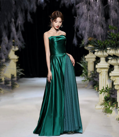 Green satin long prom dress evening dress  8511