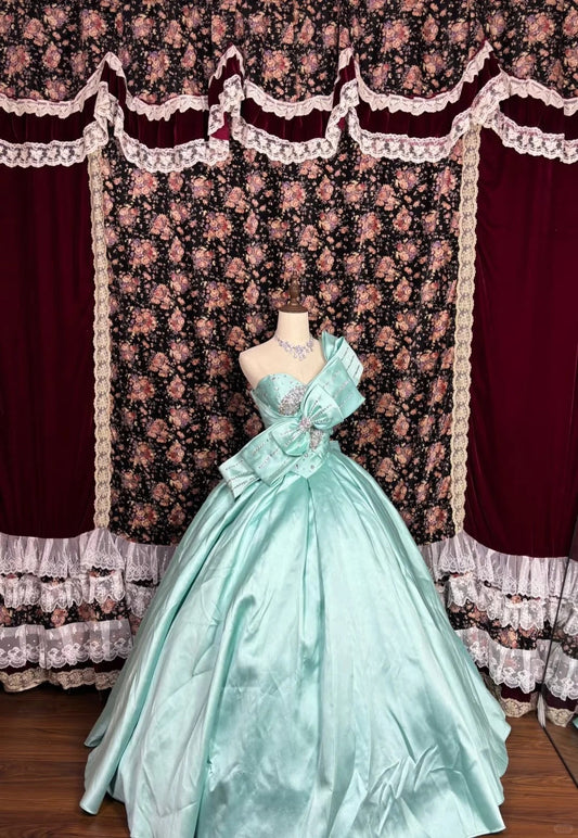 Blue rhinestone long satin ball gown evening gown graduation gown adult ceremony gown gh4766