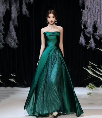 Green satin long prom dress evening dress  8511