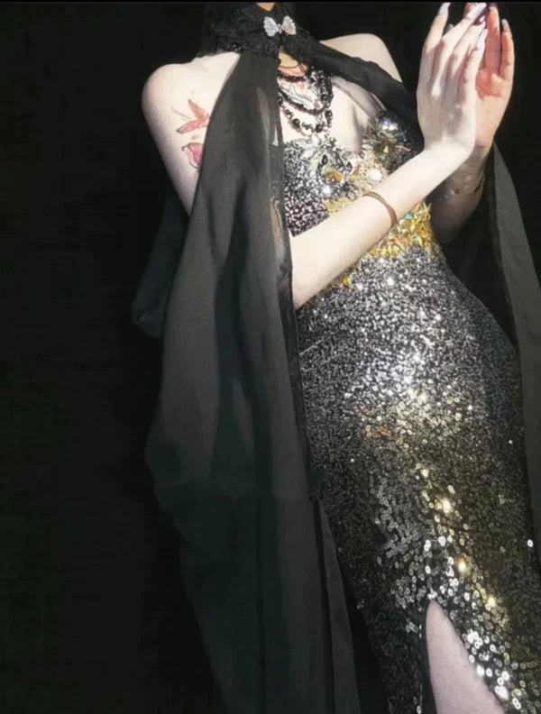 Blue gorgeous exquisite beaded long satin ball gown evening dress party dress gh4503