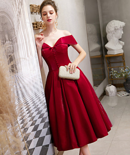 Cute satin short prom dress burgundy party dress  8393