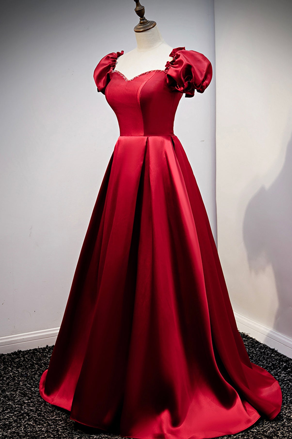 Burgundy satin long A line prom dress evening dress  8711