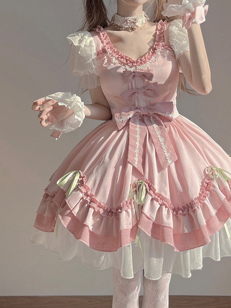 Sweet Ball Gown Lolita Outfits Short Sleeves Pink 18th Birthday Dress Lolita Summer Dress Birthday Outfits W1122