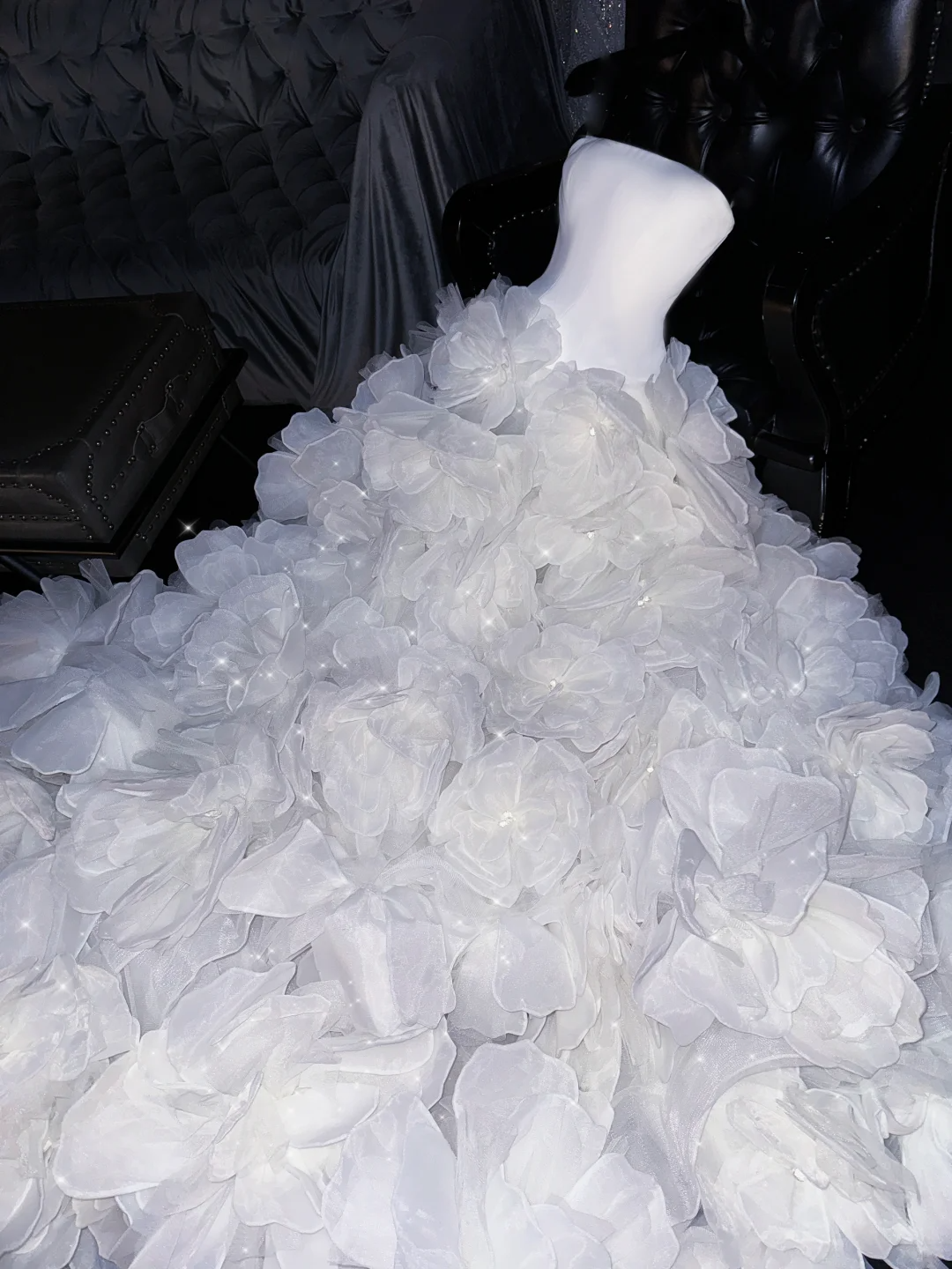 Stunning A Line Strapless White Floral Organza Prom Dress Evening Dress SH2977