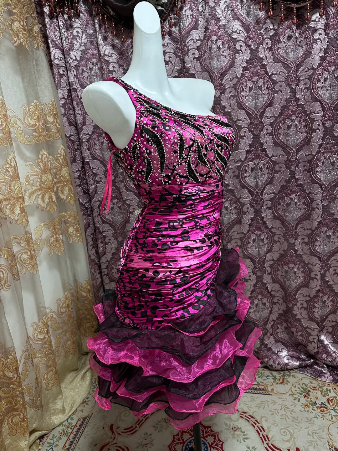 Purple Beaded Satin Short Ruffled Tulle Homecoming Dress Ball Gown gh4645