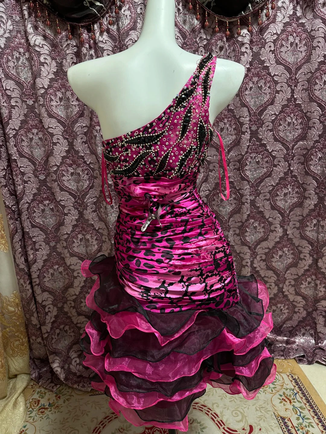 Purple Beaded Satin Short Ruffled Tulle Homecoming Dress Ball Gown gh4645
