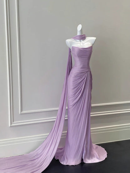 Top gentle purple streamer satin beautiful ball gown evening dress prom dress gh4331