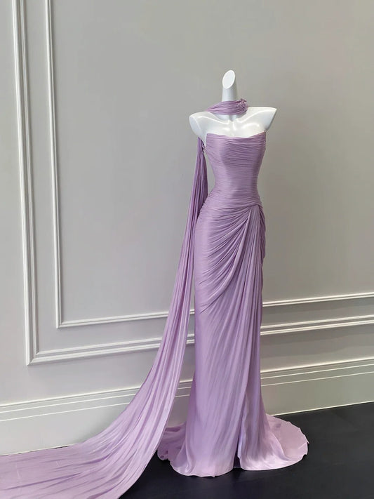 Top gentle purple streamer satin beautiful ball gown evening dress prom dress gh4331