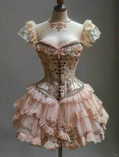 Pink Vintage Sweet Floral Short Chiffon Homecoming Dress Birthday Party Dress Prom Dress gh4685