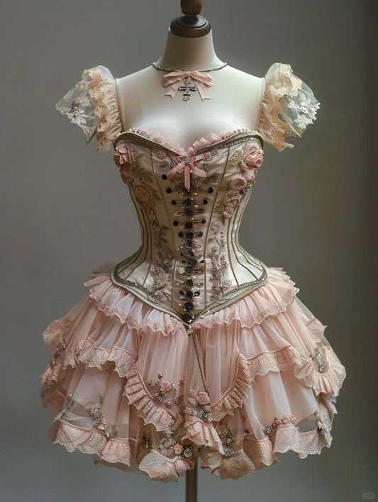 Pink Vintage Sweet Floral Short Chiffon Homecoming Dress Birthday Party Dress Prom Dress gh4685