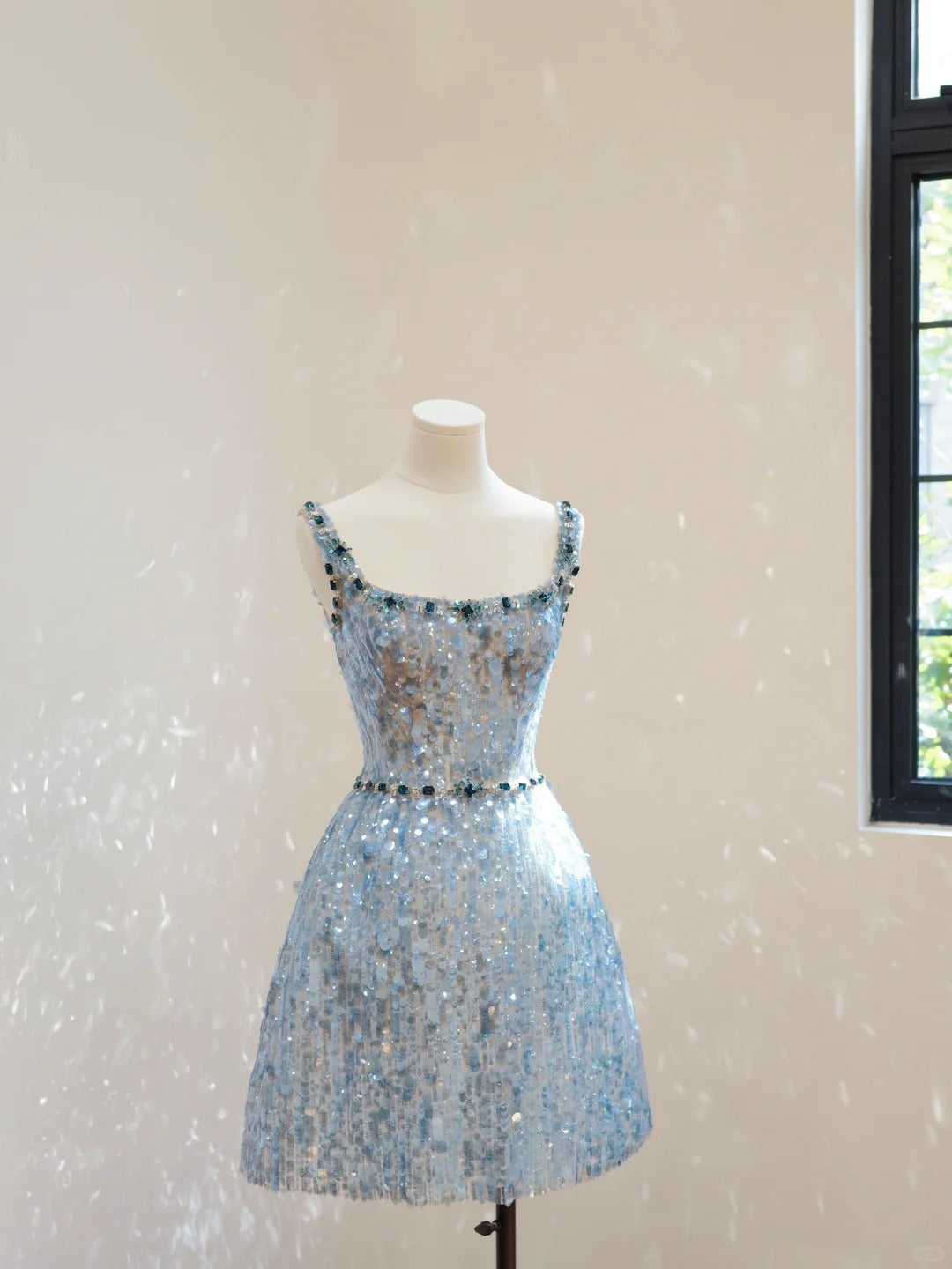 Light blue gorgeous exquisite beaded shiny niche short homecoming dress birthday cocktail party dress gh4307