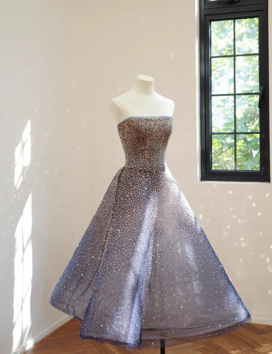 Blue Sparkle Gradient Short/Mid-Length Sequined Homecoming Dress Prom Dress gh5064