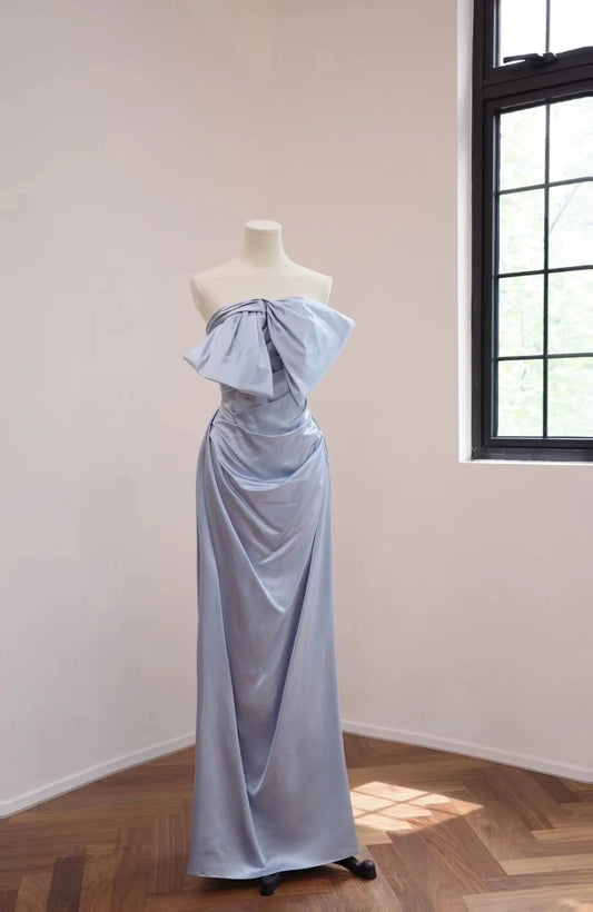 Blue fashion long satin Prom dress evening dress gh5070