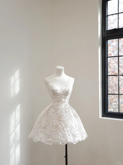 White Floral Lace Short Homecoming Dress Birthday Party Dress gh5068