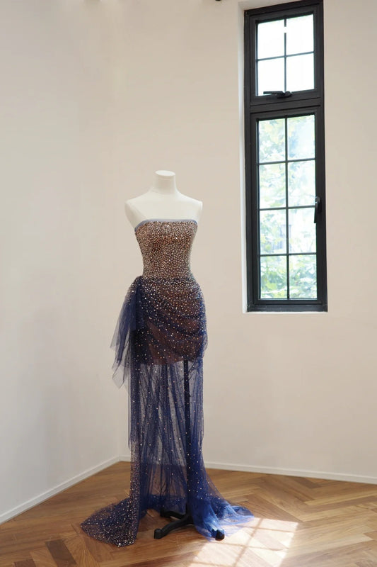 Gold Dark Blue Shiny Short Sequin Homecoming Dress Prom Dress Evening Dress Party Dress gh5053