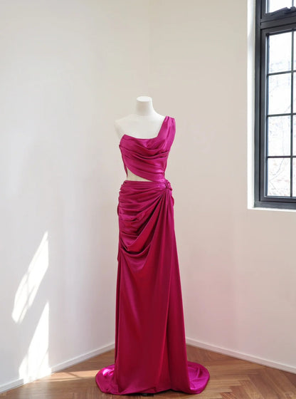 Dark pink stylish and elegant long satin Prom dress evening dress gh5065