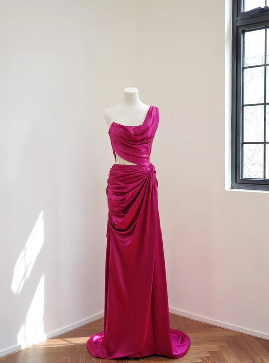 Dark pink stylish and elegant long satin Prom dress evening dress gh5065