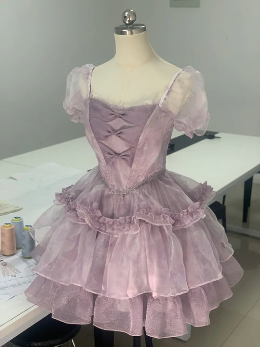 Purple Flower Short Chiffon Homecoming Dress Party Dress gh4647