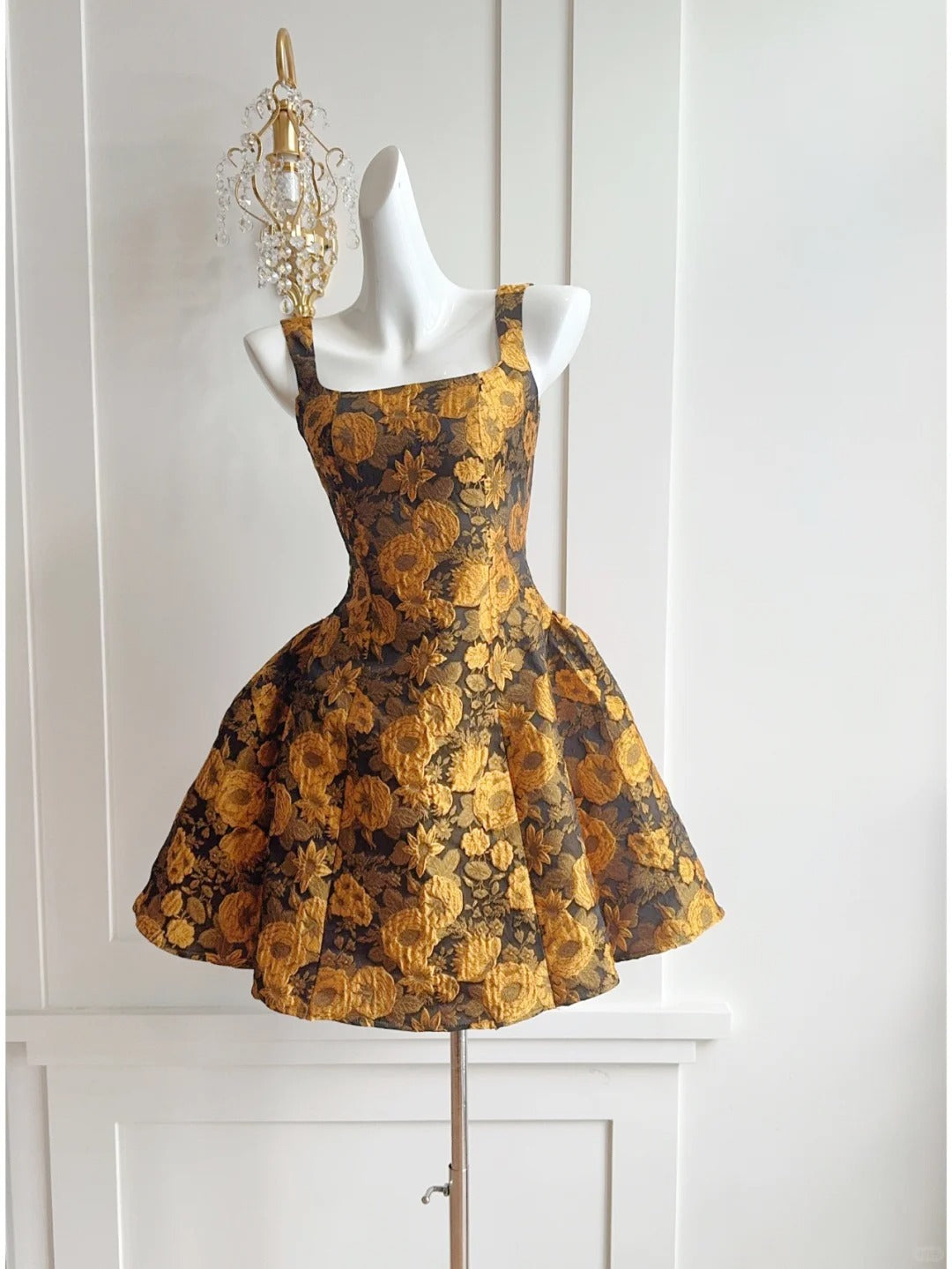 Yellow New Fashion Short Three-Dimensional Embossed Jacquard Fabric Satin Homecoming Dress Birthday Party Dress Cocktail Party Dress Evening Dress Prom Dress Evening Dress gh3964