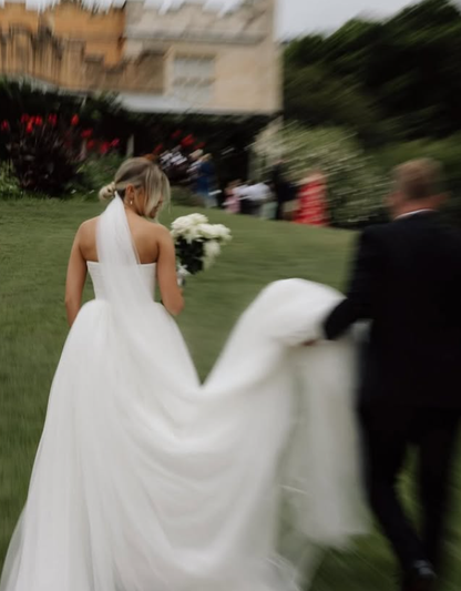 Simple Ball Gown Sweetheart White Tulle Long Wedding Dress SH2075