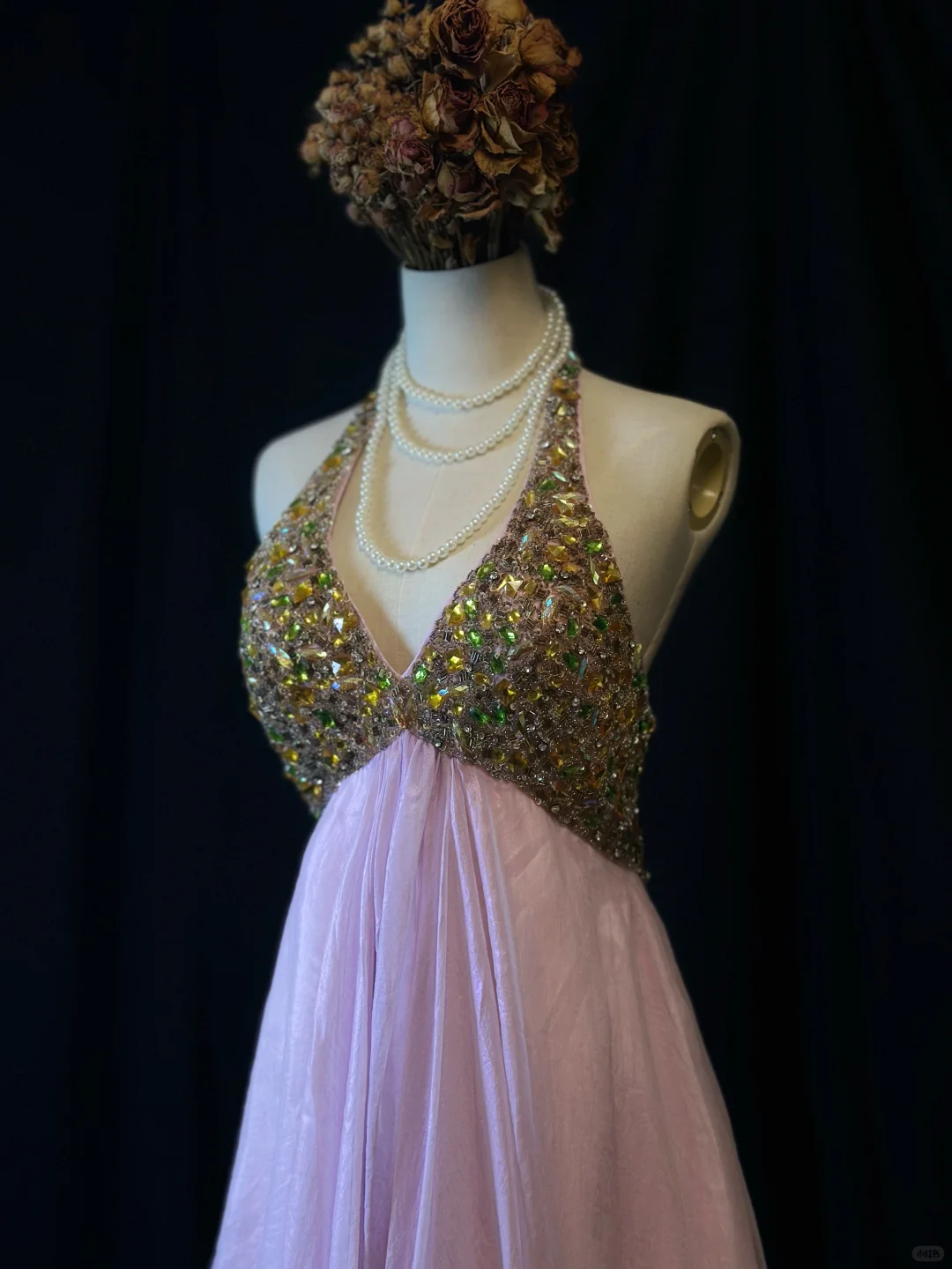 Vintage Pink Halter Beaded A Line Mini Party Dress Homecoming Dress S427