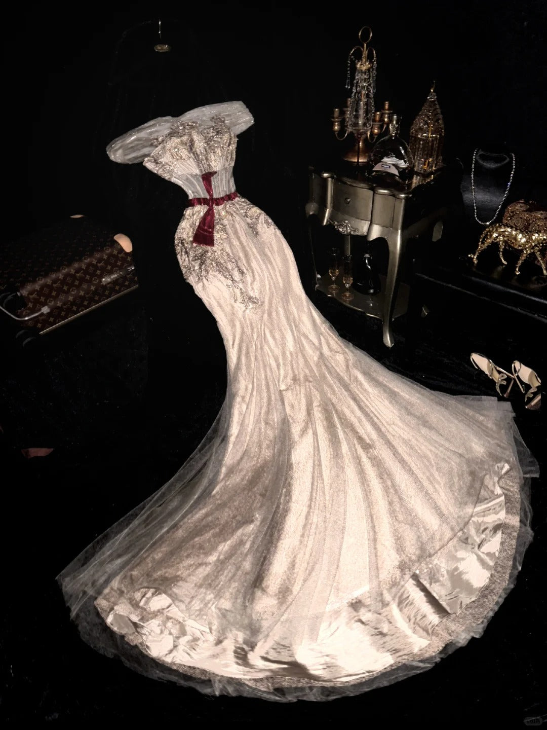 Champagne Beaded Sequined Long Tulle Ball Gown Evening Dress gh4424