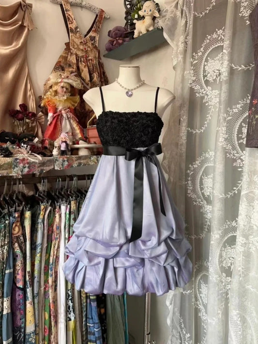 Purple bud dress cute sweet fashion exquisite floral short satin homecoming dress prom dress evening dress birthday party dress prom dress gh3934