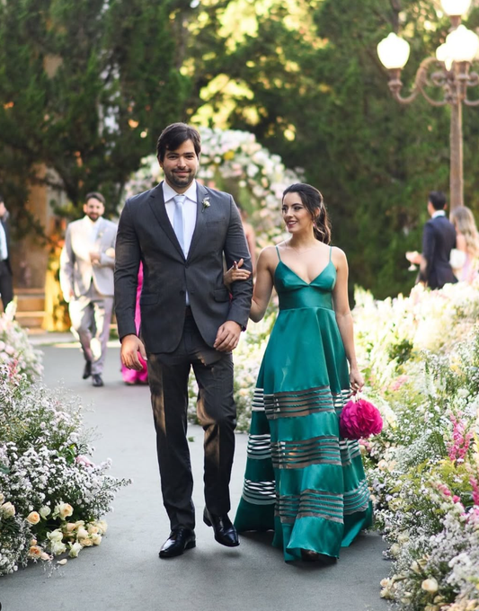 Unique A Line Spaghetti Strap Green Satin Long Prom Dress Evening Dress SH2283