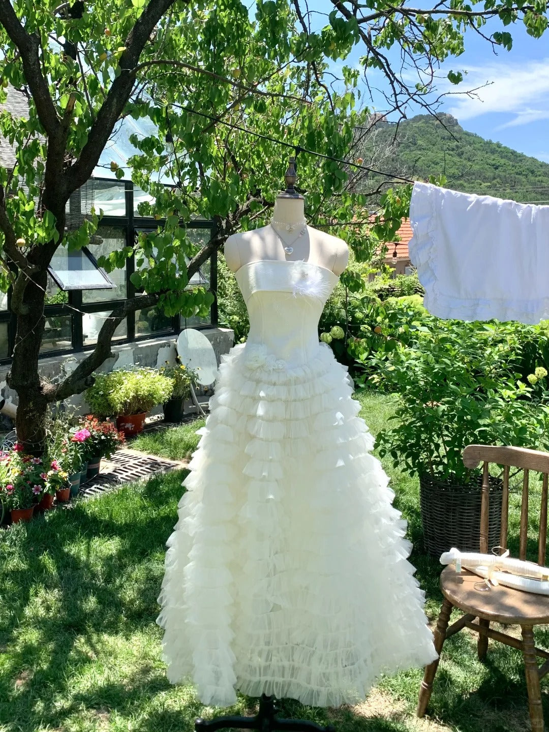 White sweet long chiffon ball gown homecoming dress birthday party dress gh5048