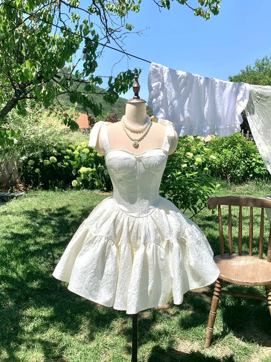 preppydressess-White Sweet Short Chiffon Homecoming Dress Birthday Party Dress gh5047