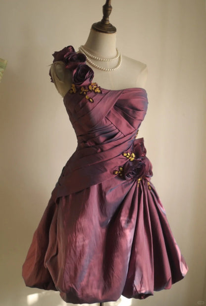 Symphony Purple Fashion Sexy Handmade Rose Flower Short Taffeta Satin Homecoming Dress Birthday Party Dress Cocktail Party Dress Evening Dress Retro Princess Dress Wedding Adult Ceremony Birthday Party gh3963