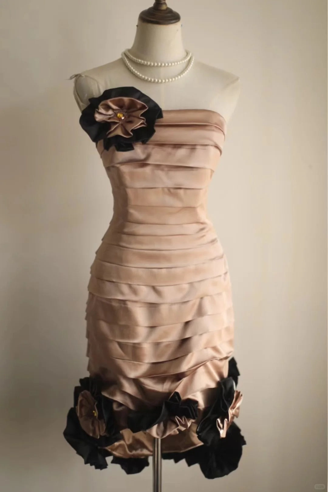 Tea Color Fashion Floral Short Front and Back Length Short Satin Homecoming Dress Fashion Birthday Party Dress Evening Dress gh4816